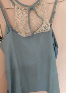 Blue Tank Top with Lace Detail