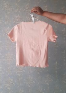 Cute Pink Top With Lettuce Hem For Women
