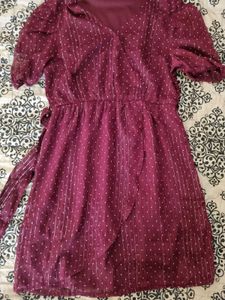 Maroon Polka Dot Shimmer Dress 🎀✨️