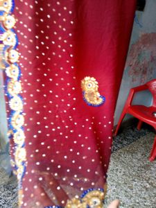 Maroon &amp; Gold Embroidered Saree