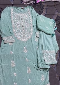 Elegant Embroidered Sea Green Kurta Set