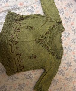 Embroidered Olive Green Top