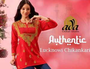 Red Embroidered Lucknowi Chikankari Kurti