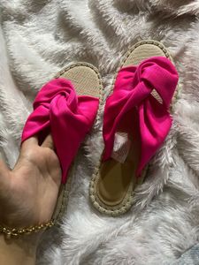H&amp;M Pink Bow Espadrilles Tie Flats
