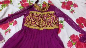yellow and Purple Embroidered Kurta Set