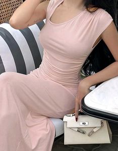 Blush Pink Ruched Maxi Dress