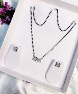 Zirconia Mangalsutra With Earrings Pure Silver 925
