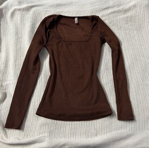 Brown square neck ribbed top