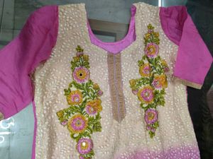 Pink And Cream Kurta Set For Women With Embroidery