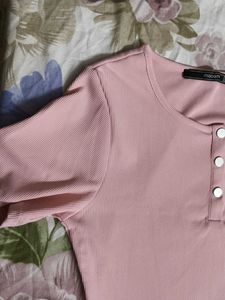 Madame Solid Dusty Pink Round Neck Top
