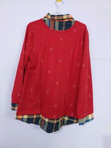Red Printed Shirt Style Top