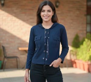 Stylish Blue Hooded Top