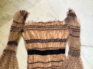 Nude Polka Dot &amp; Striped Mesh Dress