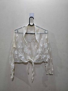 Floral Crochet Tie-Front Shrug