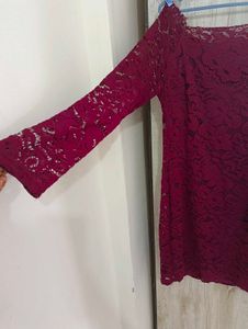 Burgundy Lace Off-Shoulder Dress