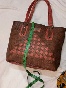 Brown &amp; Red Patterned Tote Bag