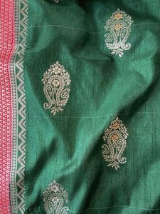 Green Banarasi Saree with Red Blouse