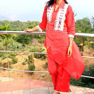 Assymetrical length Dhoop chaanw stylish coord set