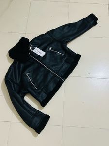 Black Faux Leather Aviator Jacket