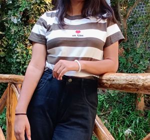 Striped Crop Top with Heart Patch – Casual & Cute