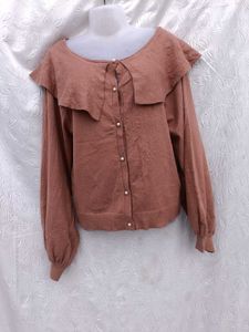 Ruffled Collar Knit Cardigan