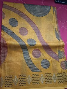 Organza Saree With Golden Stripes