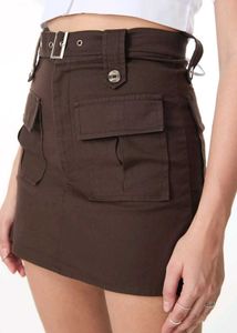Newme Dark Brown Solid Double Pocket Skirt (SKORT)