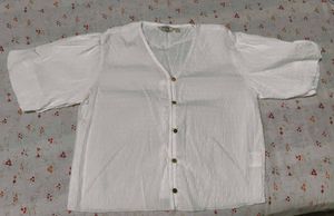 Vintage White Textured Button-Up Top