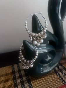 Pearl Drop Hoop Earrings