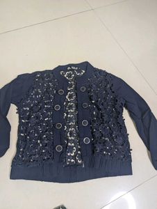 Navy Blue Lace Detail Cardigan