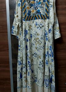 Full Length Flared Kurti Off White Colour With Floral Prints