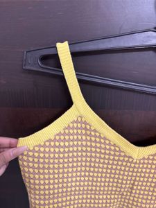 Yellow Patterned Knit Tank Top