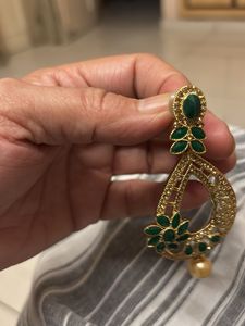 Gold &amp; Green Statement Earrings
