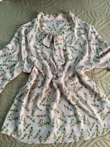 Floral Print Tie Neck Blouse