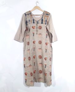 Dark Beige Embroidery Kurta Set (Women's)