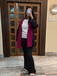 Blue-pink Open Front Overcoat