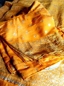 Yellow Saree With Golden Print