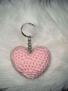 Crochet Pink Heart Keychain