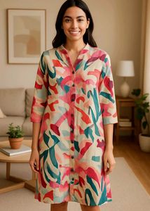 Colorful Abstract Print Button-Down Dress