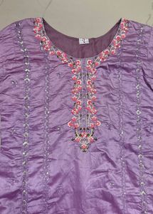 Lavender Embroidered Kurti Set