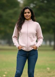 Pink Zip-Up Woollen Sweater
