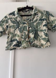 Leaf Print Cropped Shirt, Bust-36/38