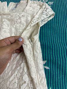 Beige Net Mini Dress For Girls