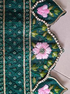 Green Floral Fabric Border