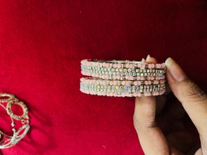 Pink Beaded &amp; Rhinestone Bangle Bracelets