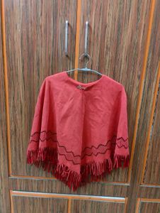 Red Fringe Poncho