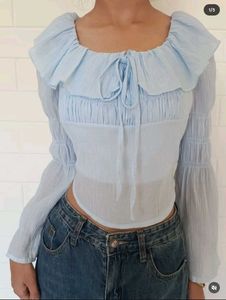 Cute Blue Ruffle Top