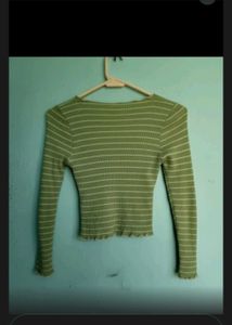 k-pop inspired Green Striped Long Sleeve Top
