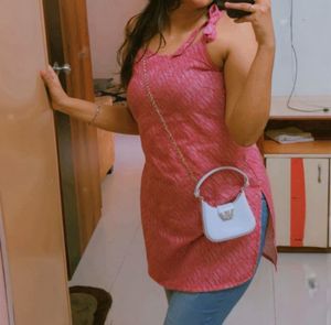 Pink Kurti with Shoulder Bows