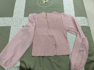 Pink Puff Sleeve Cropped top